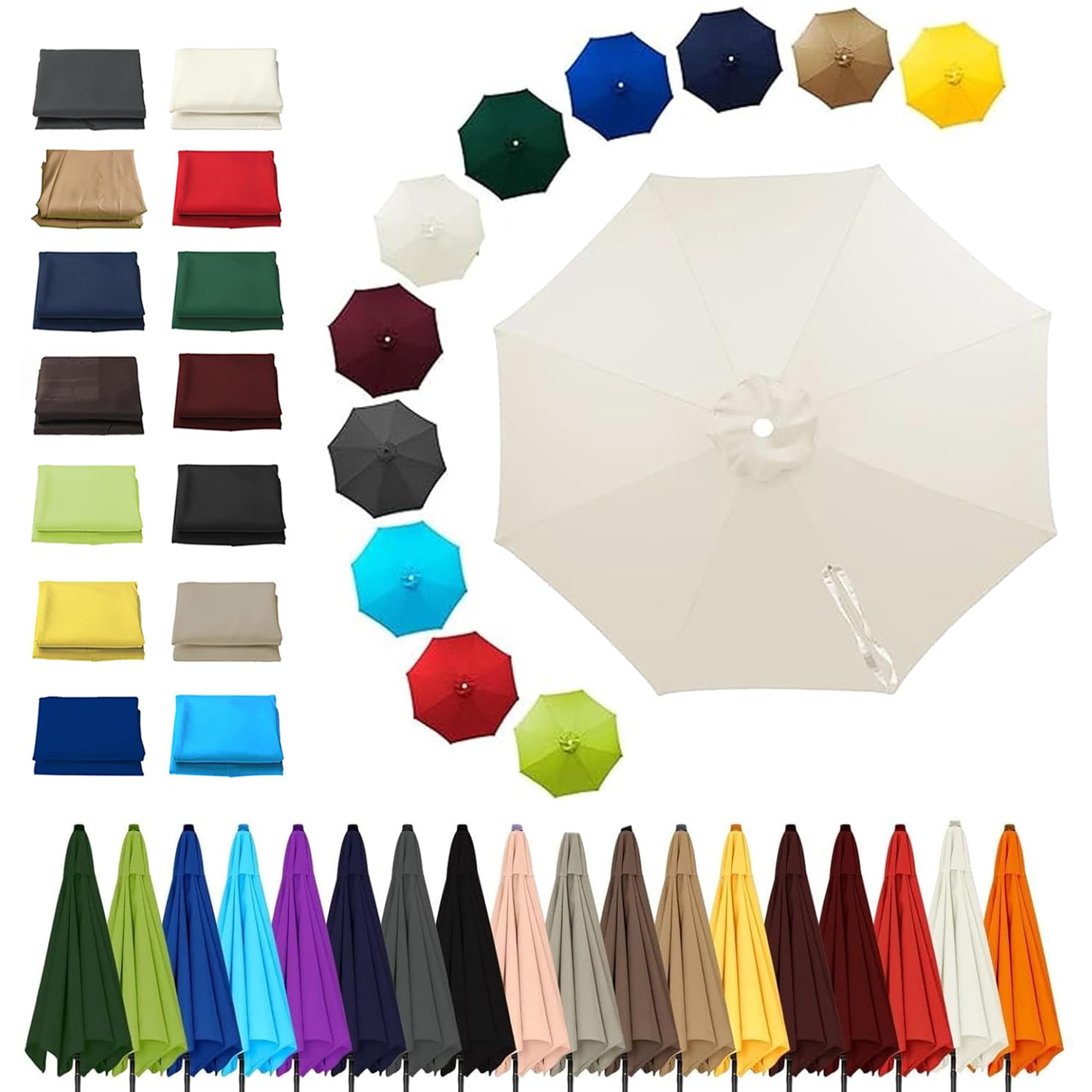 Qivstxug 2.0m 2.7m 3.0m 3.5m 4.0m Replacement Parasol Canopy 6 Ribs/8 Ribs Outdoor Patio Sunshade Parasol Replacement Canopy Waterproof for Garden Umbrella Cover for Beach Pool White