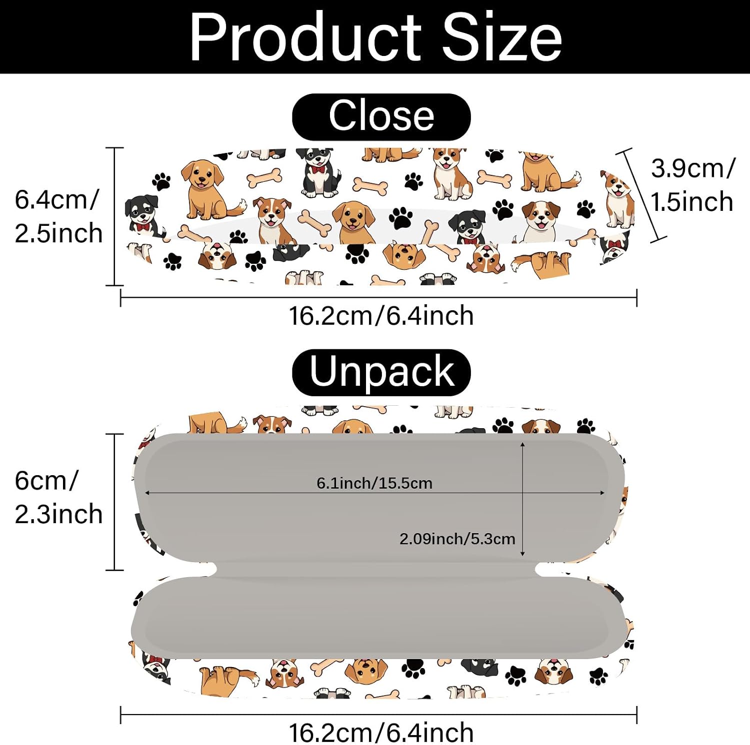 CREATCABIN Cute Dog Glasses Case Hard Shell Leather Sunglasses Case Portable Slim Eyeglasses Cover Clamshell Protective Cases Holder Pouch with Cleaning Cloth Travel Gift for Women Men 6.4x2.5x1.5in image 2