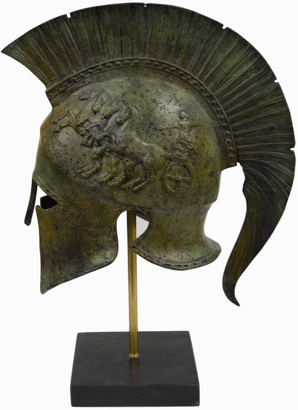 Corinthian Solid Bronze Helmet with Chariot - Ancient Spartan Athenian Armor