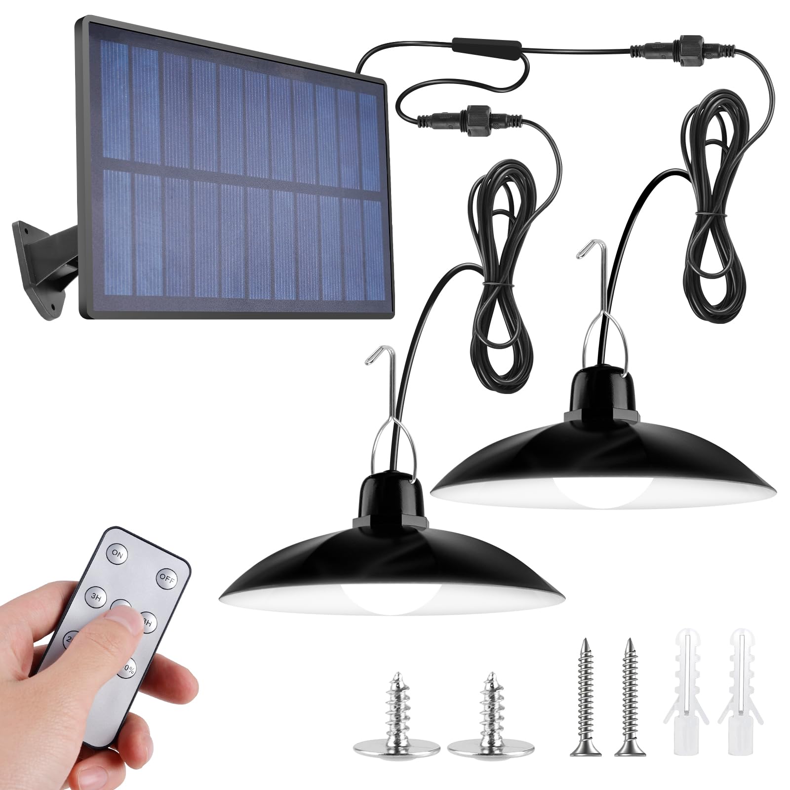 Lampade solari per interni ed esterni, lampada solare con telecomando, lampada a sospensione LED solare IP65 resistente all'acqua, lampade solari per esterni con cavo da 10 m, lampada a sospensione