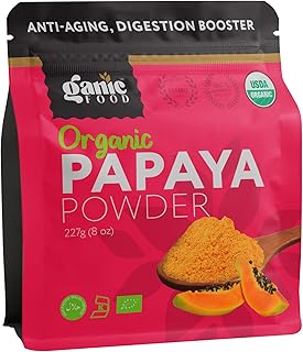 Organic Papaya Fruit Powder by Ganic Food | Antioxidant Papaya Enzyme for Immune Support, Healthy Digestion & Skin Health | 100% Pure Papaya Extracts, Vegan, Non-GMO, Gluten Free | 8 oz