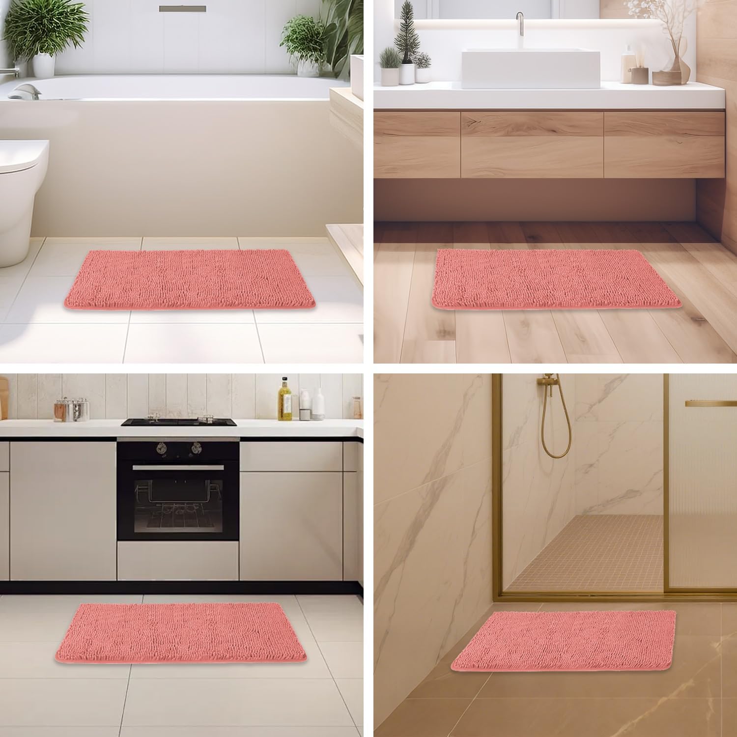 Coral Bathroom Rugs – Absorbent and Washable Bath Mat, Non-Slip, Thick Soft Chenille Bath Rugs for Bathroom, Kitchen, Shower, Sink - 20" x 32"
