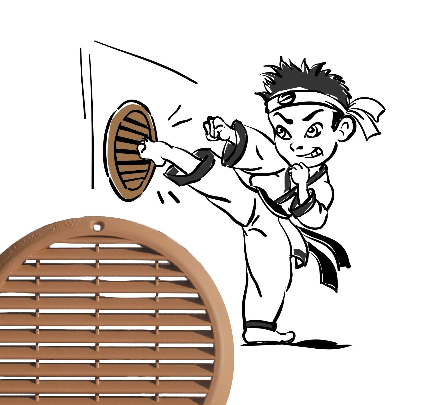 La Ventilazione ASR2215M Griglia Antisfondamento con rete antinsetti da Sovrapporre. Dimensioni 220x150 mm. Alluminio verniciato marrone