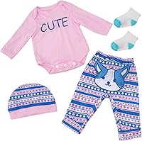 BABESIDE 4-Pc Reborn Baby Doll Clothes Set for 17-22" Dolls - Cute Pink Cat Pattern Outfit with Hat, Pants & Socks