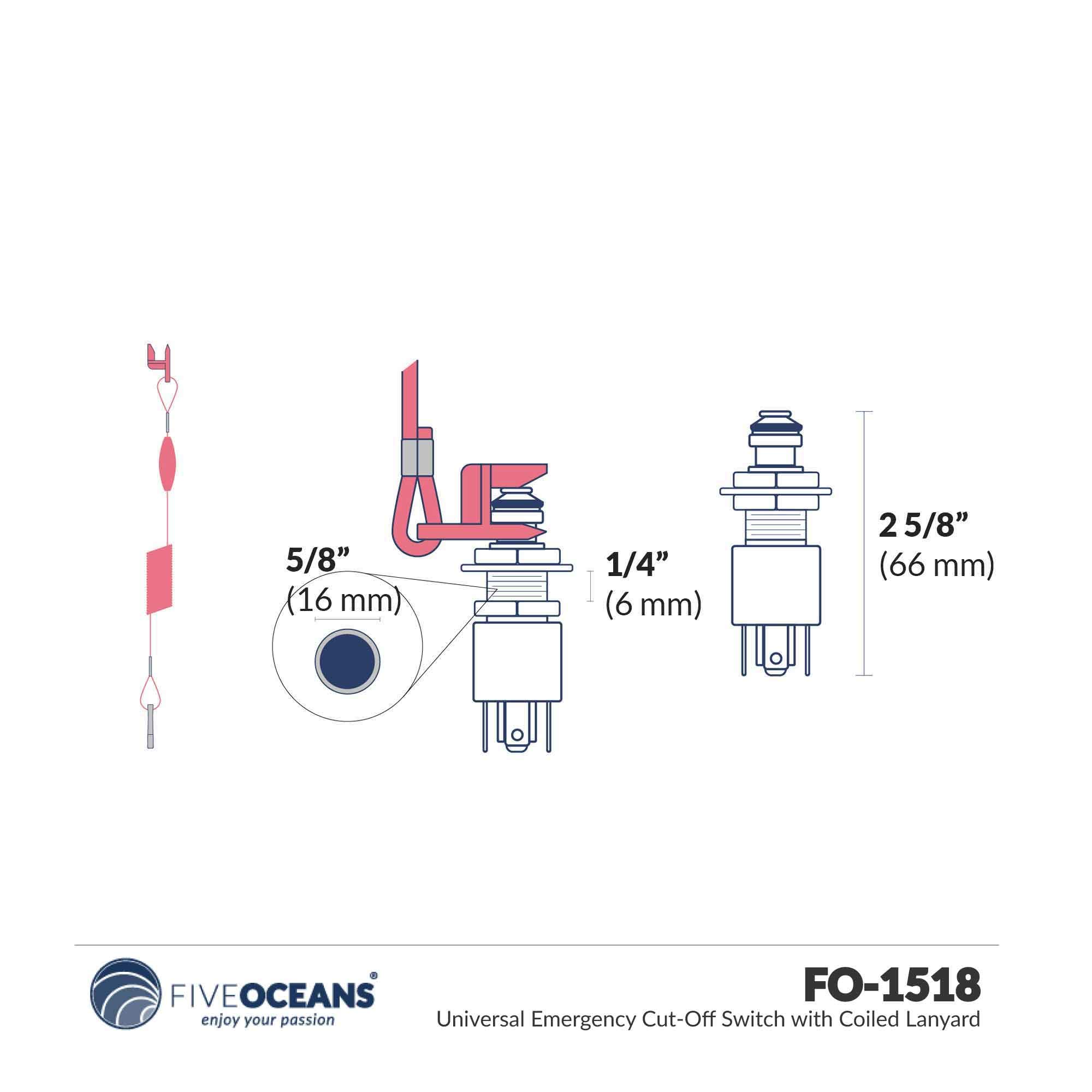 Universal Emergency CutOff Switch with Coiled Lanyard Five Oceans FO