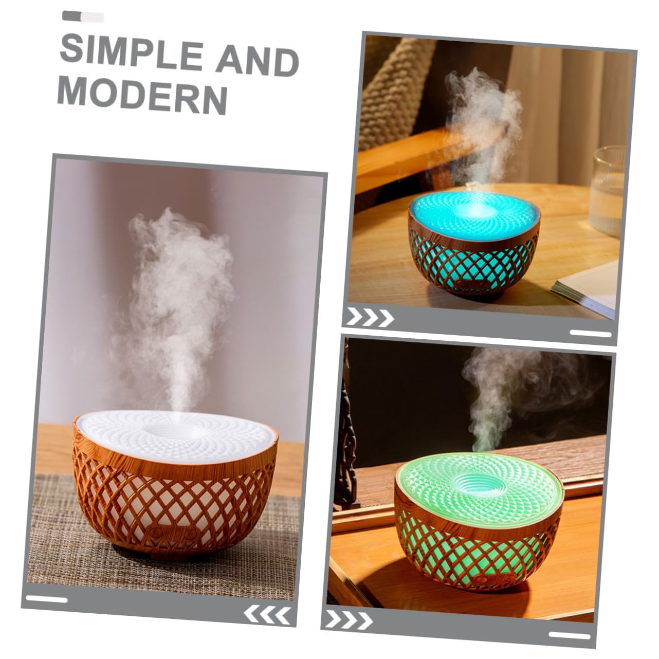 Humidificador Difusor de Aromaterapia Inalámbrico Capacidad 320Ml y Diseño de Madera para Decoración de Escritorio Hogar