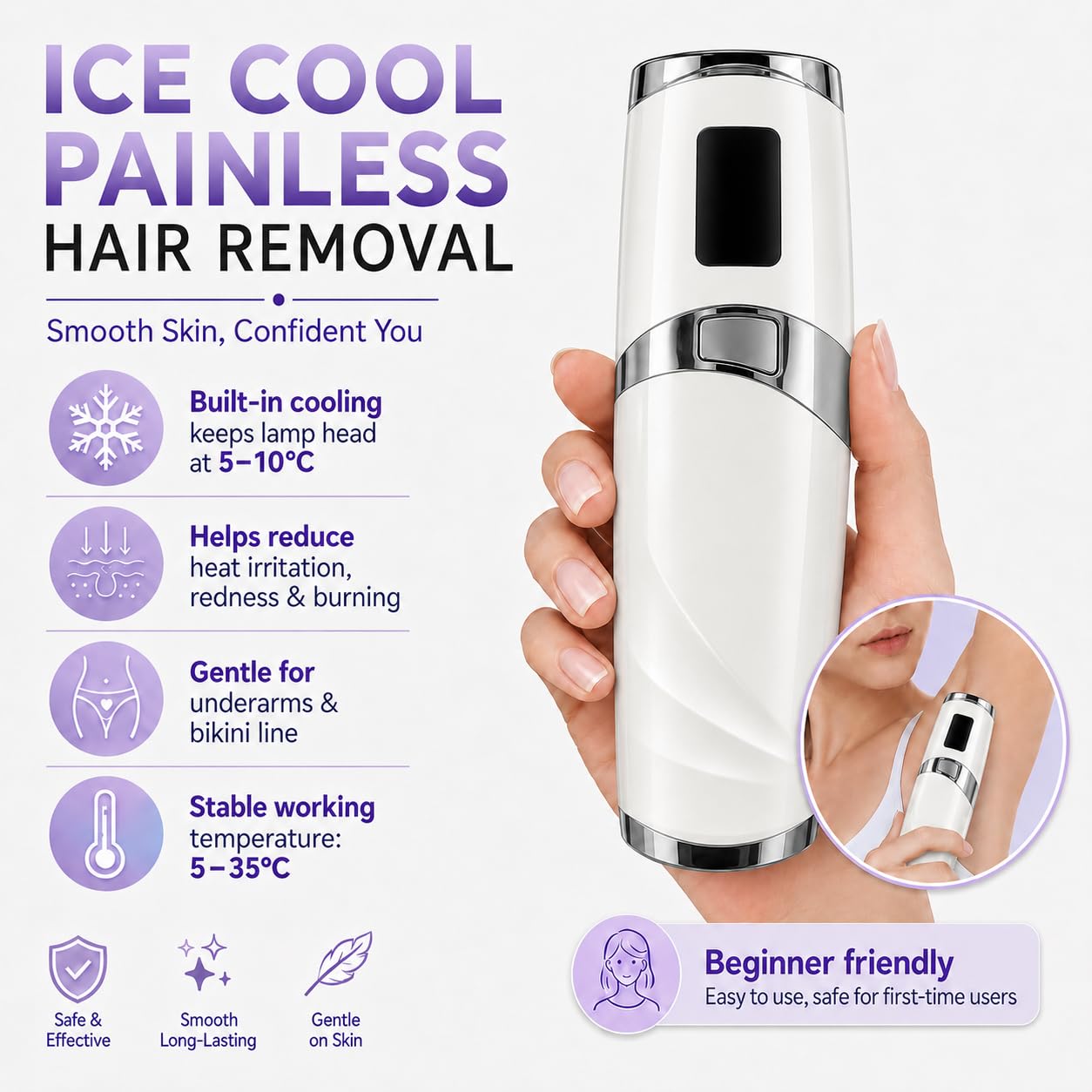 Motswedi Epilierer Damen, Mit Kühlfunktion, IPL Geräte Haarentfernung, 9-stufig Einstellbare Leistung, Laser Haarentfernung, 999.999 Blitzlichter, Epilierer, Geeignet Für Frauen, Männer, Achseln
