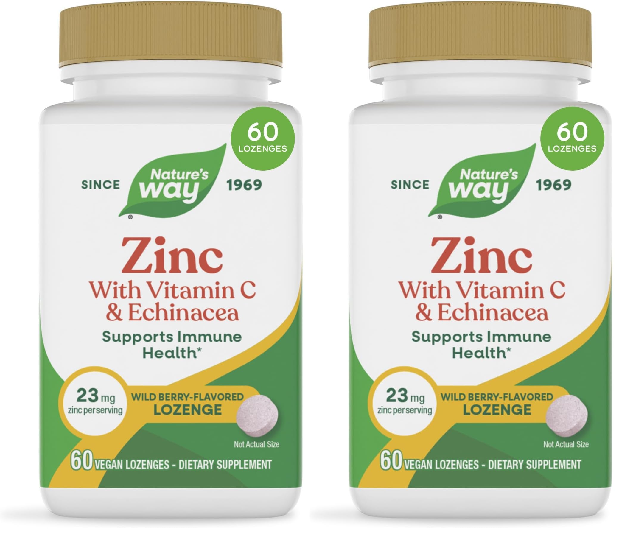 Nature's Way Zinc Lozenges with Vitamin C & Echinacea, Zinc Supplements for Men and Women, Immune Support*, Wild Berry Flavor, 60 Lozenges, (Pack of 2), (Packaging May Vary) 60 Count (Pack of 2)