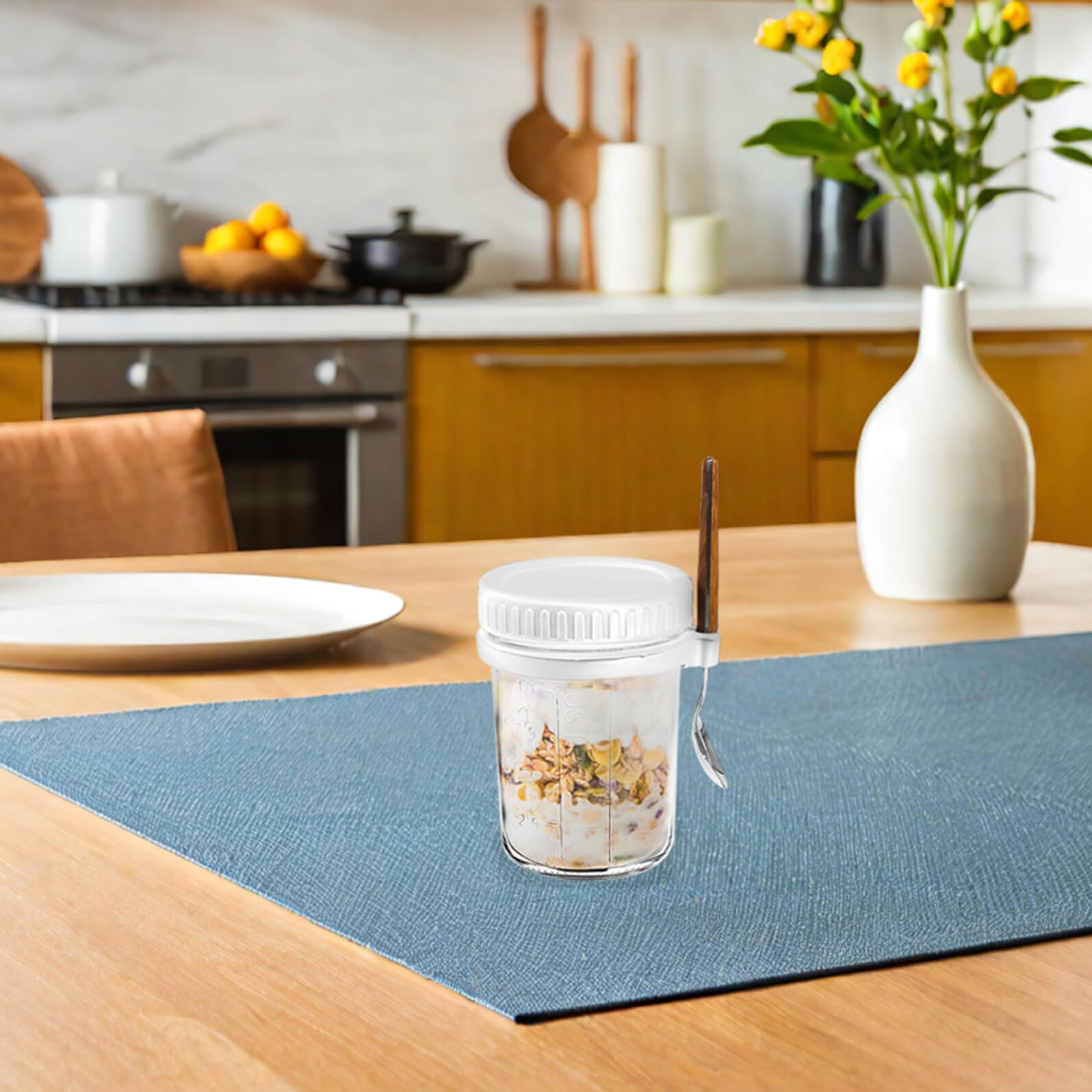 TOYANDONA 4pezzi Contenitori in Vetro per Fiocchi d Avena Notturni con Cucchiai Barattoli per Fiocchi d Avena Notturni Contenitore Ermetico per Alimenti
