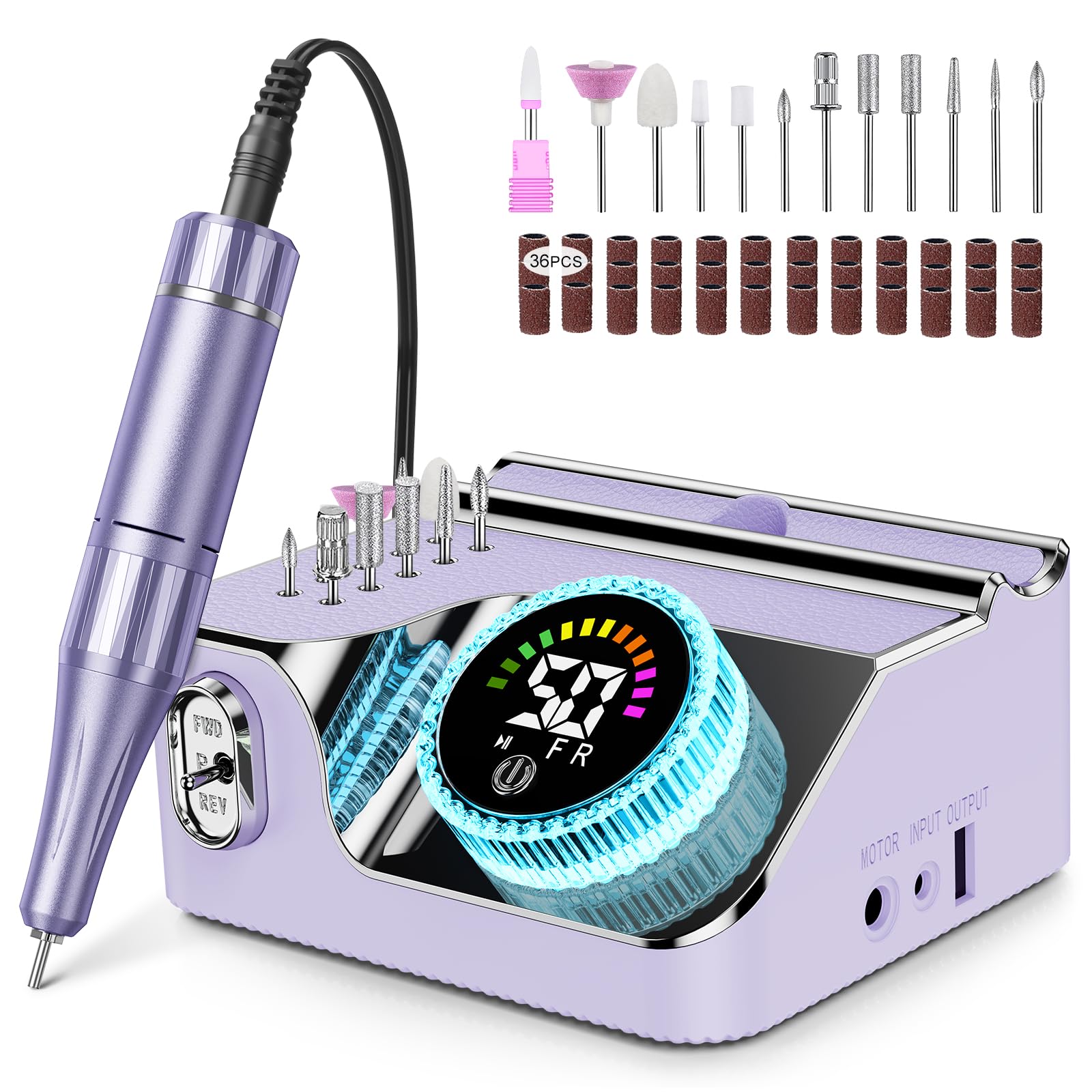 Taladro eléctrico profesional de uñas E-file – Kit de taladros de uñas con cable de 50,000 RPM con bajo ruido y pantalla LED, máquina pulidora de uñas de gel acrílico para salón de belleza y hogar