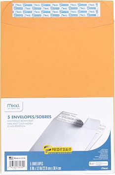 Mead Press It-Seal-It Envelopes MEA76080, Kraft, 9 x 12 Inches