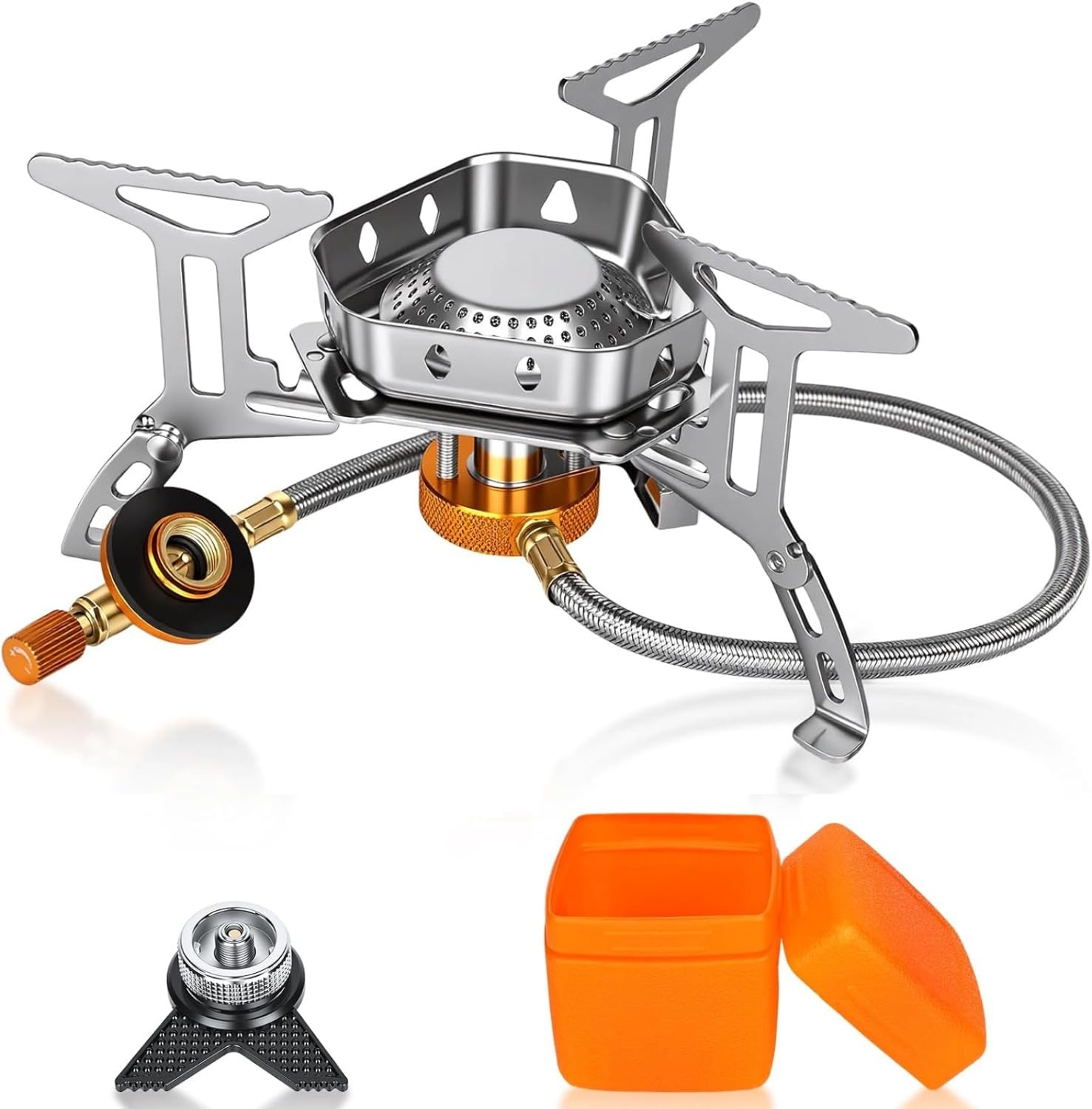 Réchaud de camping 3500W pliable avec allumage piézo et adaptateur pour randonnée