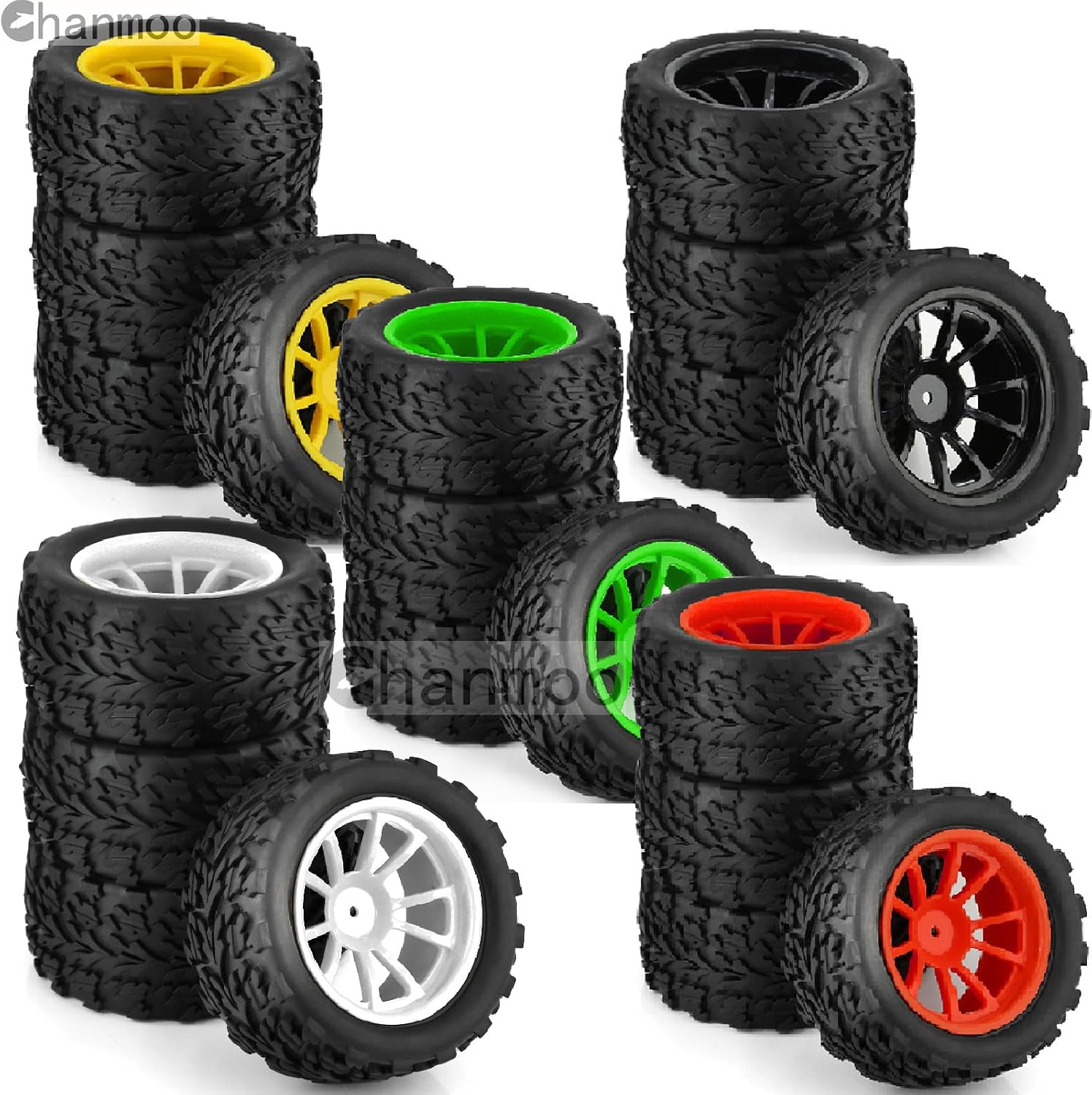 1/10 Monster Truck Tires and Wheels 12mm Hex Hubs RC Truck Tyres OD 118mm for 1:10 Scale Off Road Truck Car Traxxas X-Maxx E-Revo Summit Kyosho 144001 HSP 94188 94111 4PCS (Red)