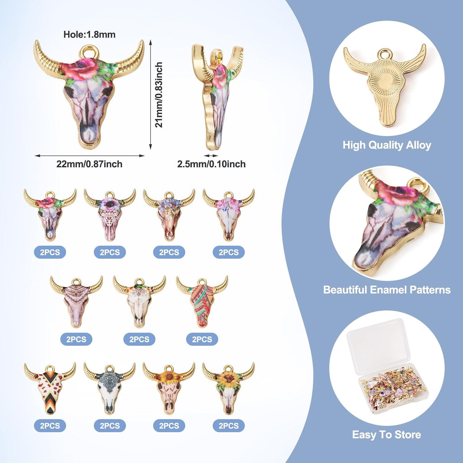 Craftdady 22Pcs Enamel Animal Charms - 11 Colors Ox Cattle Head Charms Light Gold Bull Head Pendants for DIY Earring Jewelry Making Supplies - Image 2