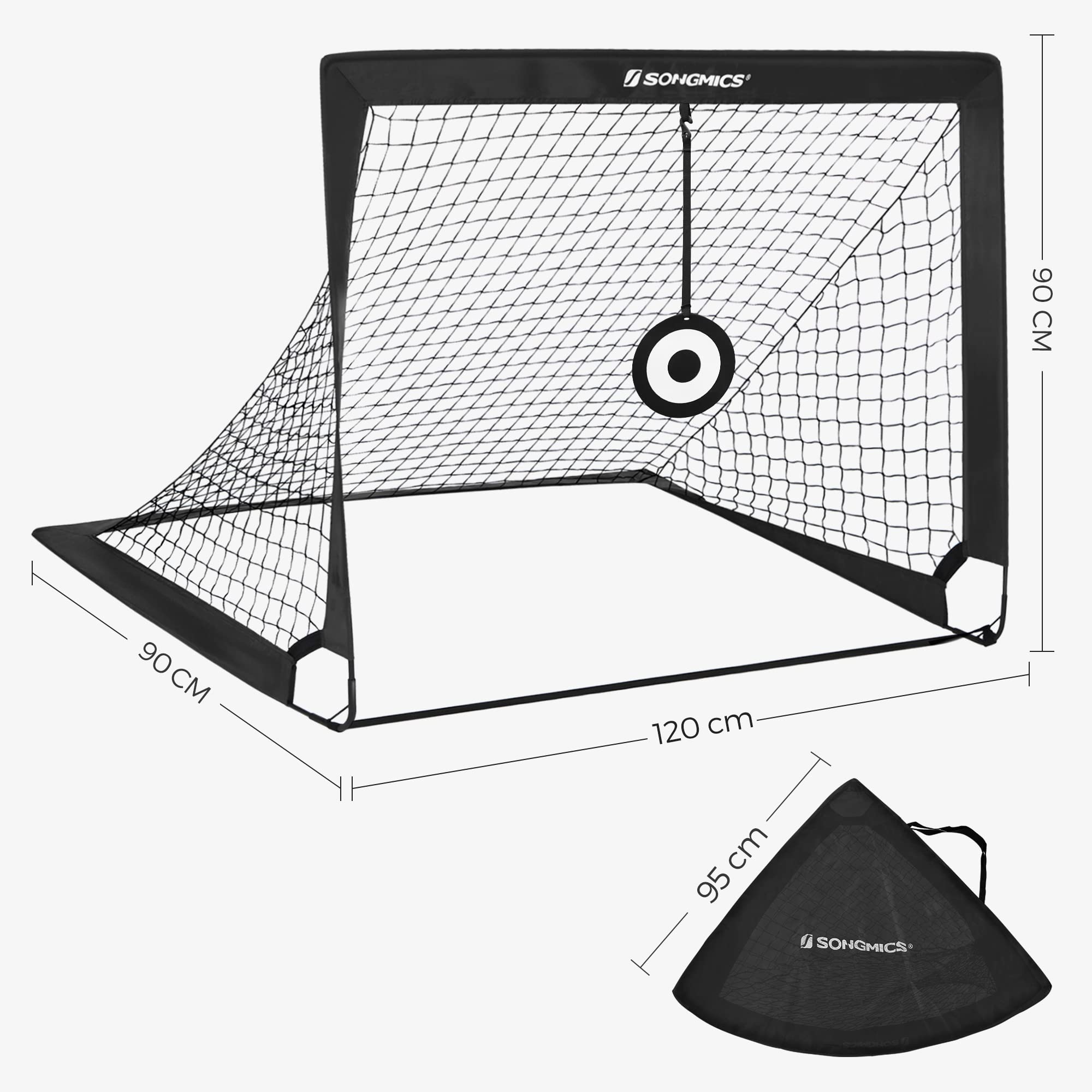 SONGMICS Cage de Football pour Enfant, Lot de 2, Filet Portable et Pliable, Tubes en Fibre de Verre