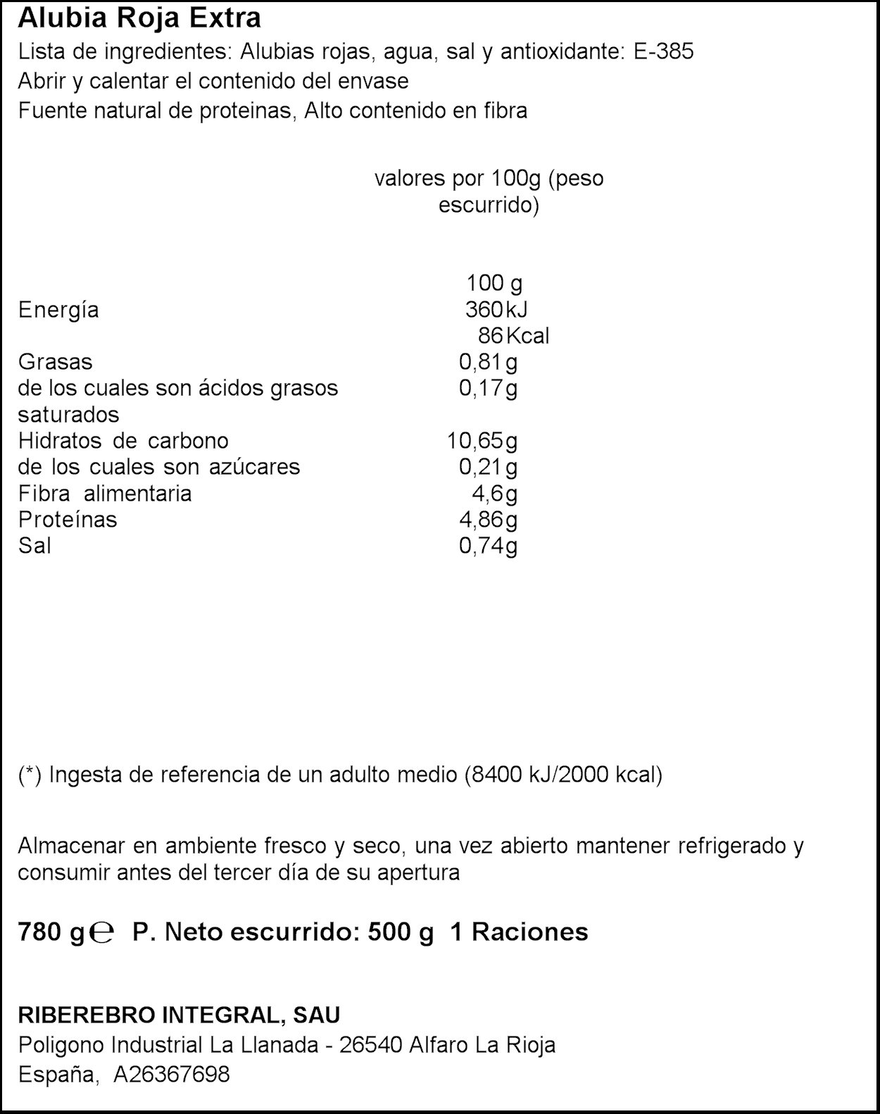 Alubia ja'e rojas lata 500g
