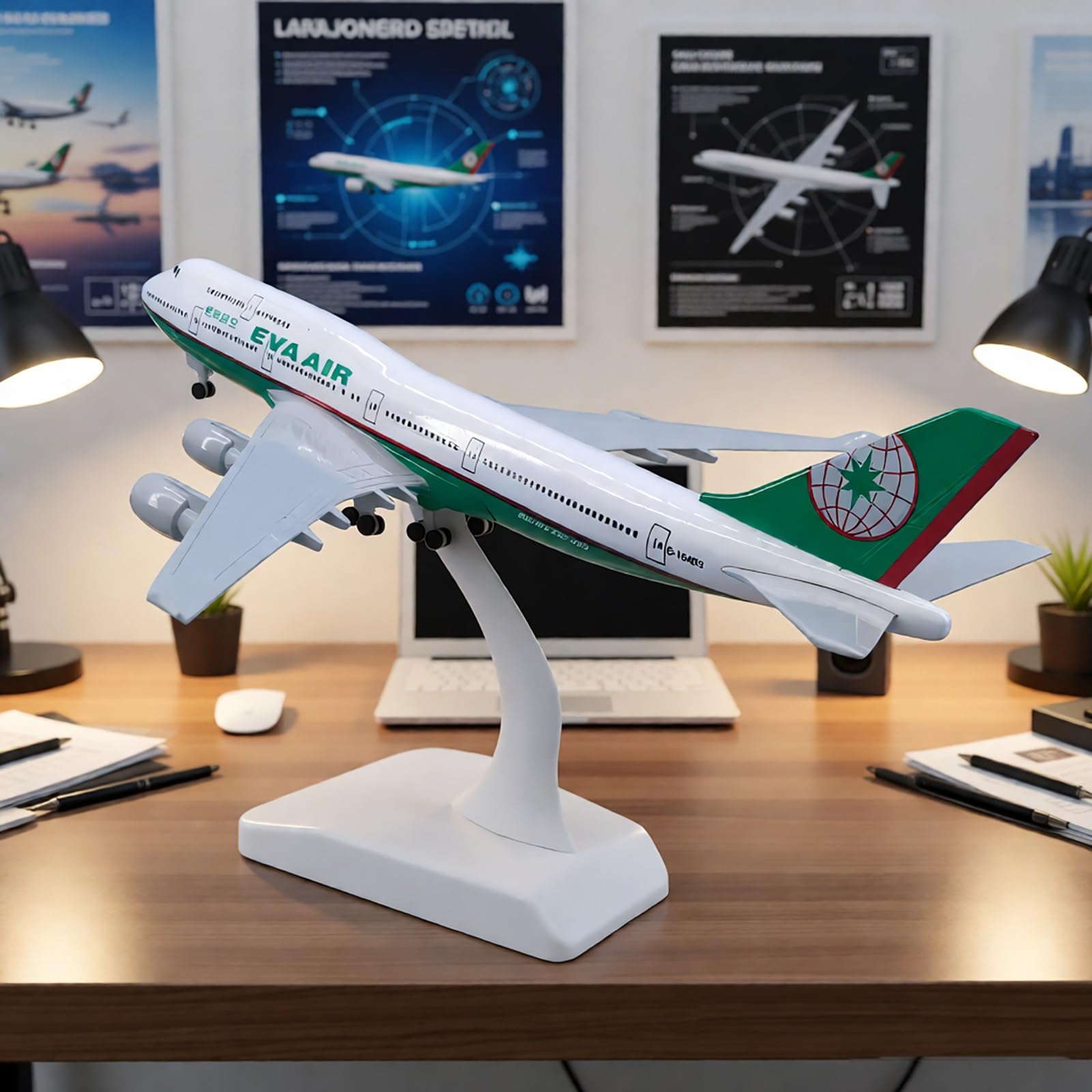 Modello aereo metallo pressofuso EVA Air B747-400 Airlines in scala 1/400, carrello atterraggio con ruote rimovibili, gruppo staccabile for gli appassionati aviazione, decorazioni