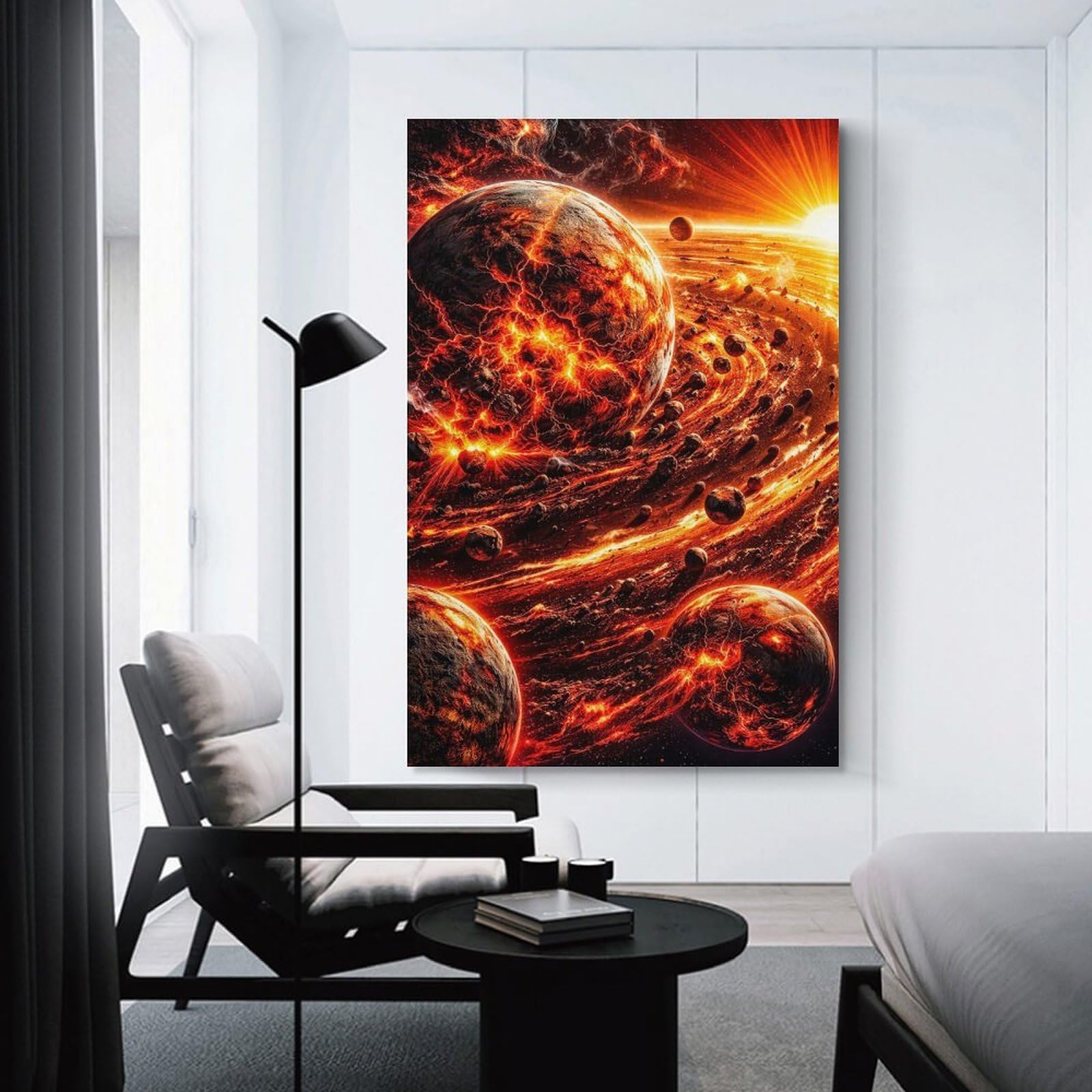 Junmoney Fiery Planets in Cosmic Nebula Wall Picture Print 24x36inch(60x90cm), for Corridors, Hallways Or Apartment Entries, Wall Decor to Refresh Empty Corners