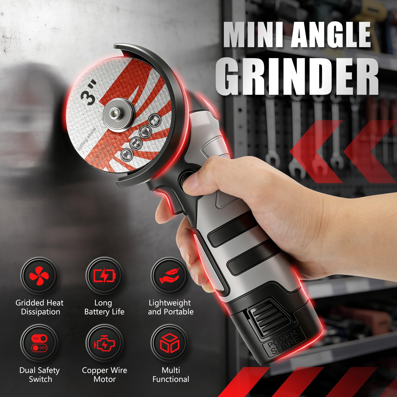 Mini Winkelschleifer Set, Akku-Winkelschleifer mit 2x 2000mAh Akkus, 20x Trennscheiben, 14000 U/min, 75mm Bürstenmotor Schleifer zum Schneiden, Polieren & Schleifen