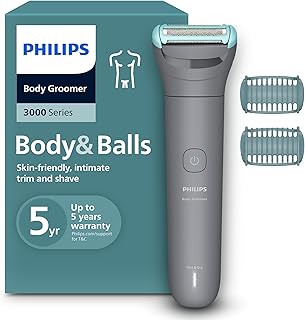 Philips Afeitadora Corporal series 3000 - Depiladora Masculina con sistema de protección, Recorta y depila zonas íntimas, Afeitado suave y apurado, 100% impermeable, 80 min. de autonomía, BG3480/15.