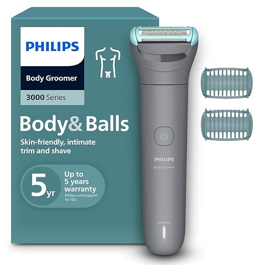 Philips Body Shaver series 3000 - Male epilator with protection system, Trims and depiles intimate areas, Soft and close shaving, 100% waterproof, 80 min. of autonomy, BG3480/15.