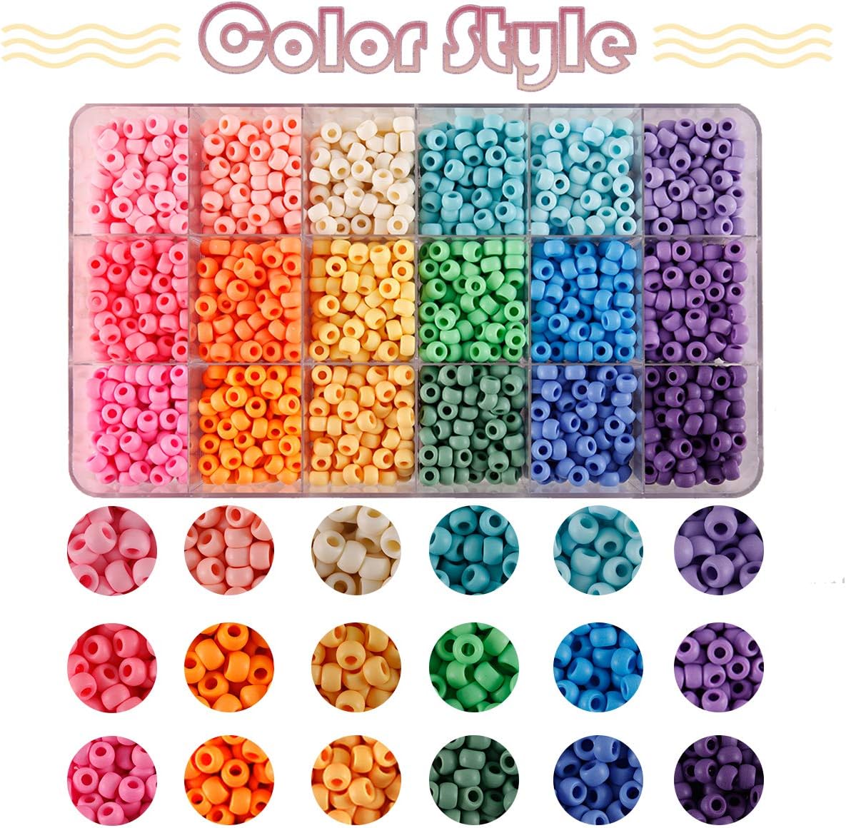 2600+pcs Pony Beads Kit, 18 Color Rainbow Kandi Beads Set, Multicolor Matte Plastic Jewelry Making Kit for DIY Craft Friendship Bracelet Necklace Key Chain - Image 4