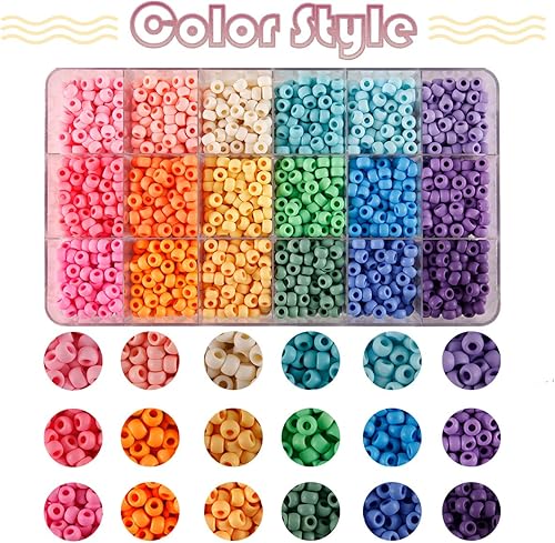 Miniatura 4 de Juego de 2600 cuentas de poni, juego de cuentas Kandi arcoíris de 18 colores, kit de fabricación de joyas de plástico mate multicolor para