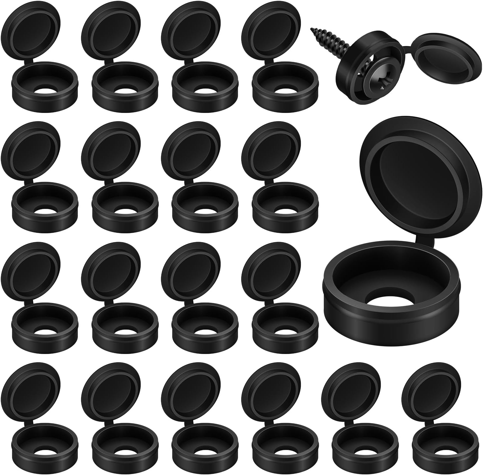 150 PCS Plastic Hinged Screw Covers, Fold Snap Covers Washer Flip Tops, Protection Screw Caps, Black