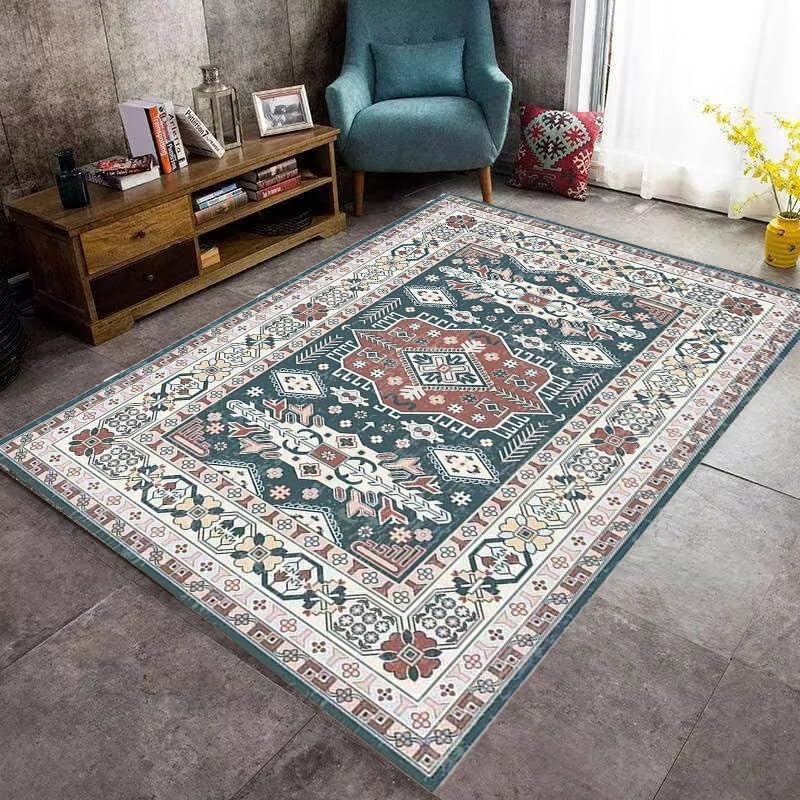 Alfombra vintage floral de diseño geométrico con acabados resistentes para el salón