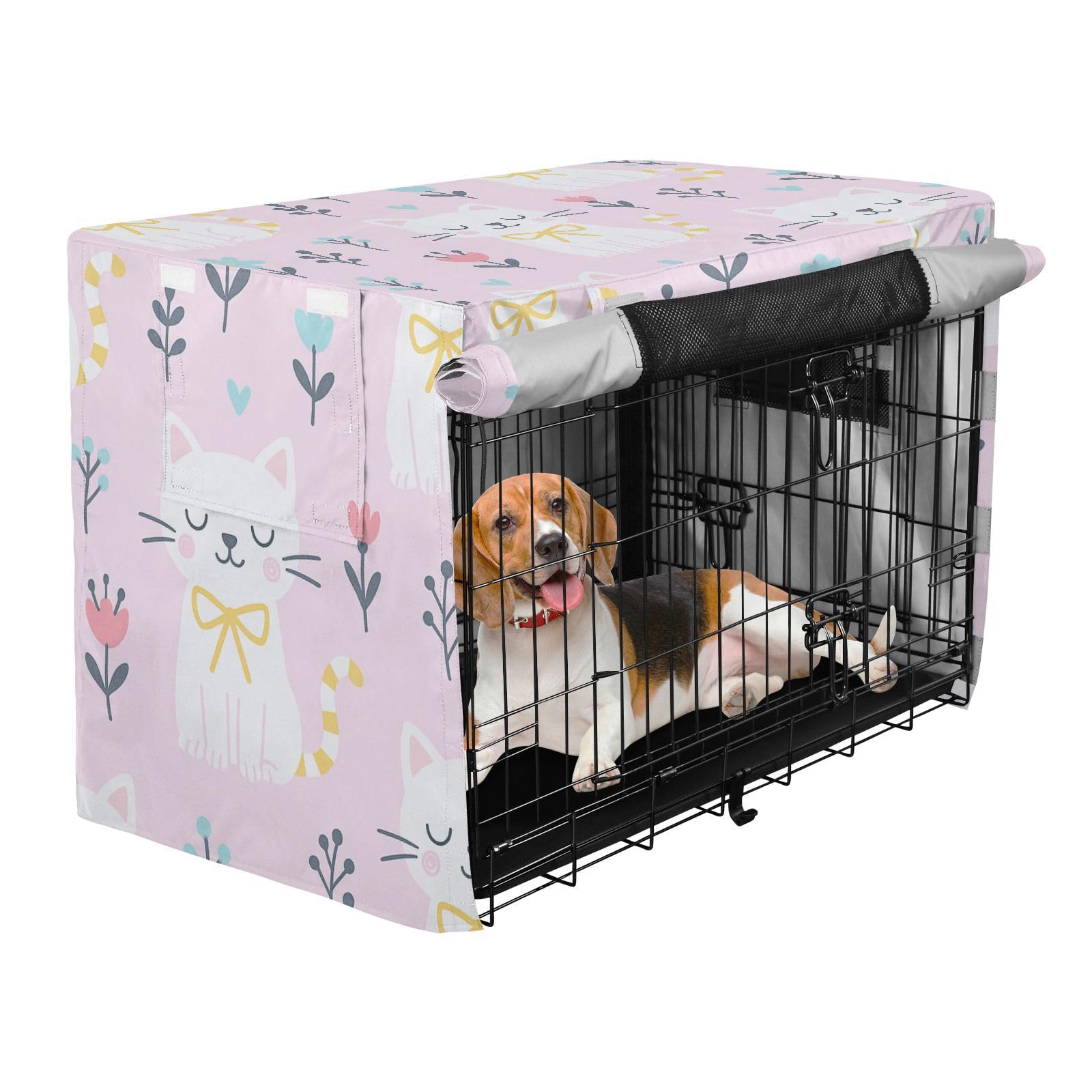 Abdeckung für Hundebox Welpenhütte Abdeckung Hundekäfigschutz Süße Katzen