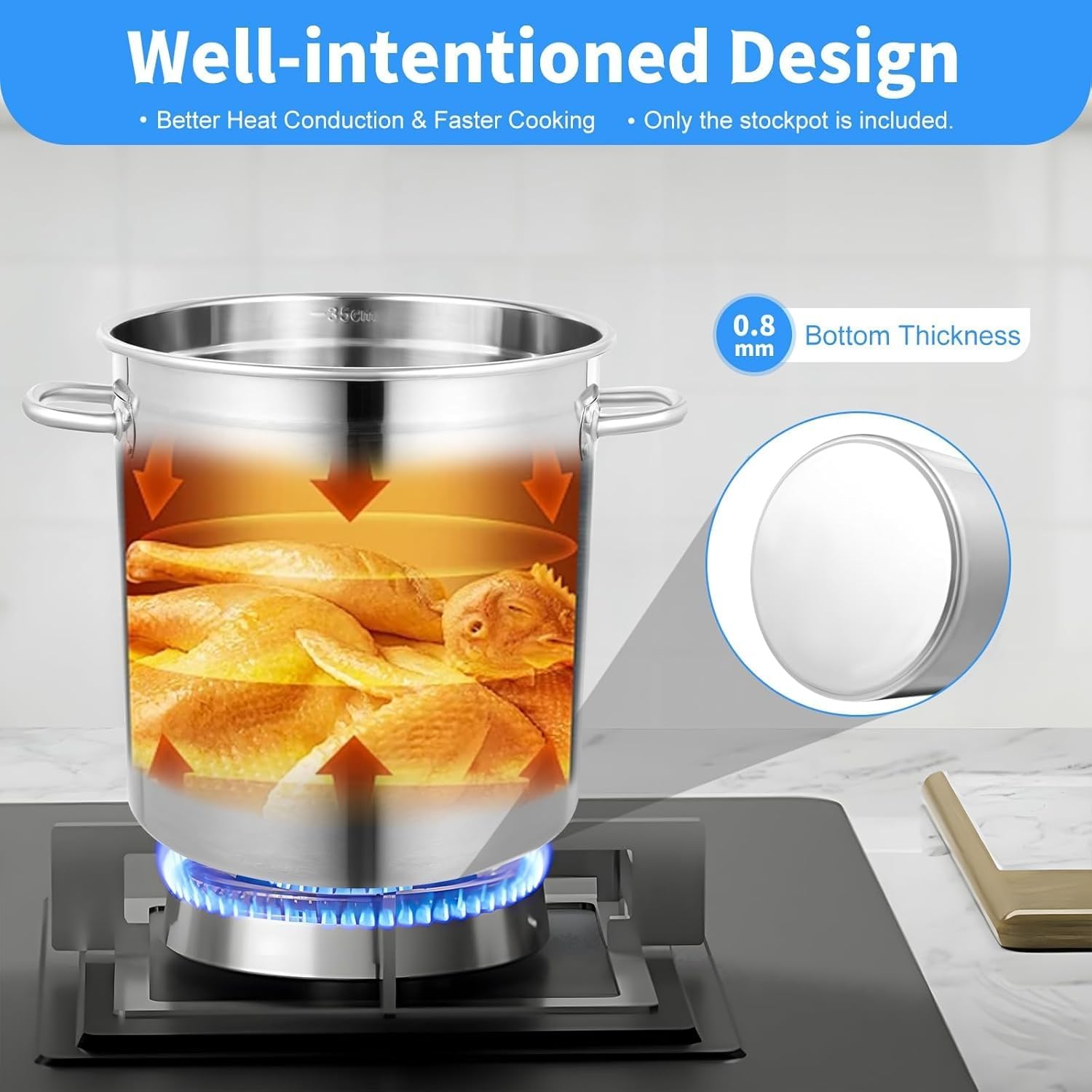 30 Quart Stainless Steel Stock Pot with Lid ，Heavy Duty Commercial Grade Large Cooking Pot for Soup, Stew & Food Storage, Multi-Use for Home Restaurant Cater