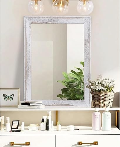 Miniatura 4 de AAZZKANG Espejo de pared negro rectangular de madera rústica, espejo colgante decorativo para baño, dormitorio, granja