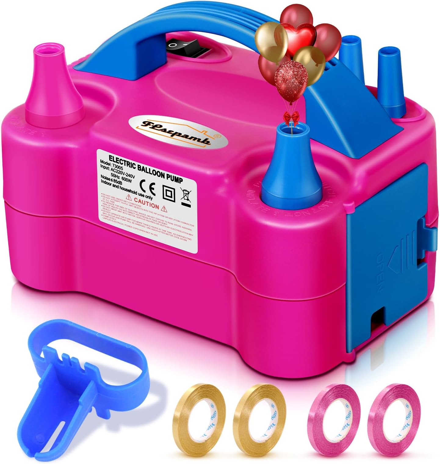 FLSEPAMB Balloon Pump, Electric Balloon Pump,Portable Dual Nozzles Electric Balloon Air Pump 110V 600W, Electric Balloon Inflator with Tying Tool, Colored Ribbons for Party Decoration