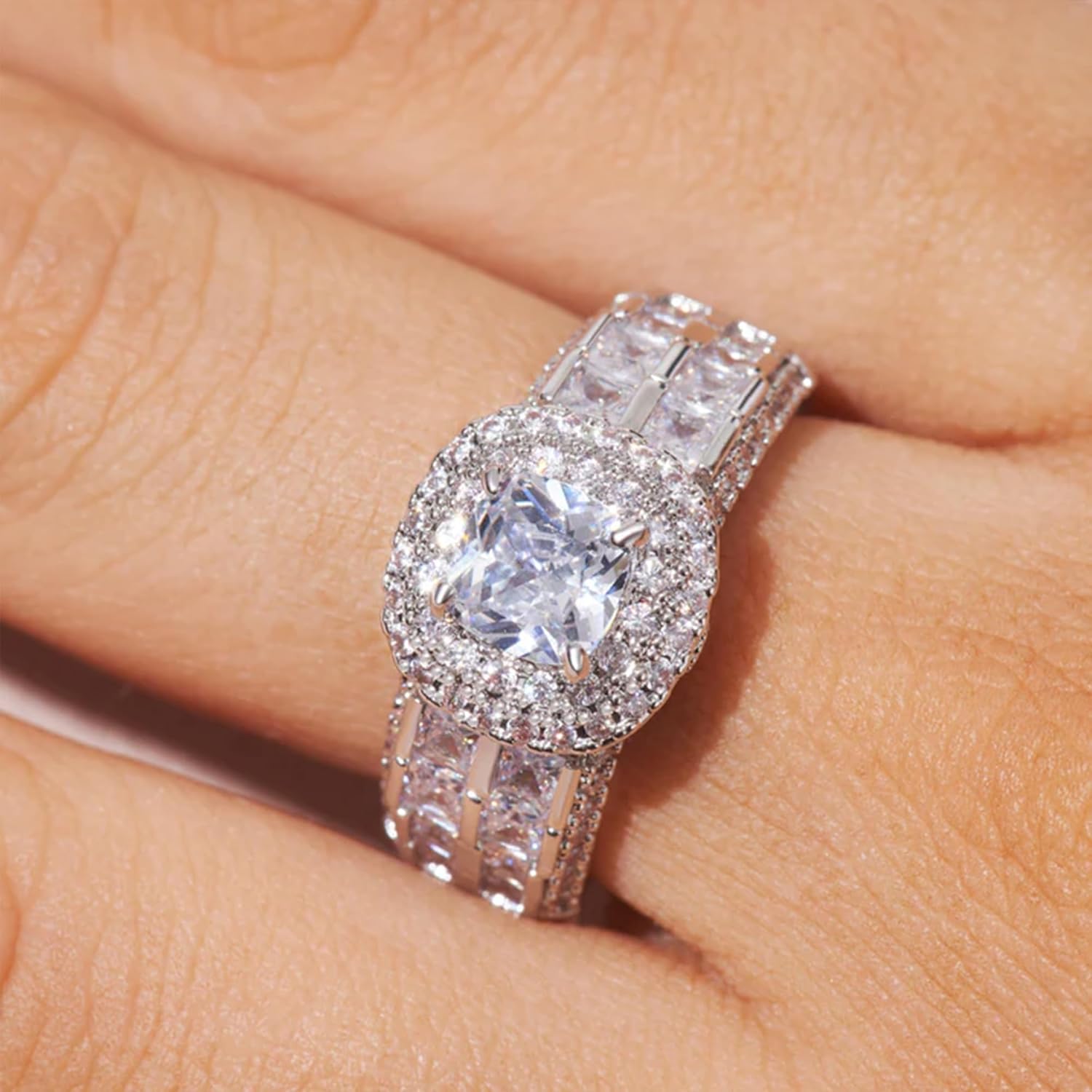 JKK Rings for Women - 925 Sterling Silver 0.8ct D Color VVS1 Clarity Lab Created Engagement Ring Marquise and Round Side Stone Moissanite Rings Silver Jewelry Anniversary Valentines Gifts for Women - Image 3