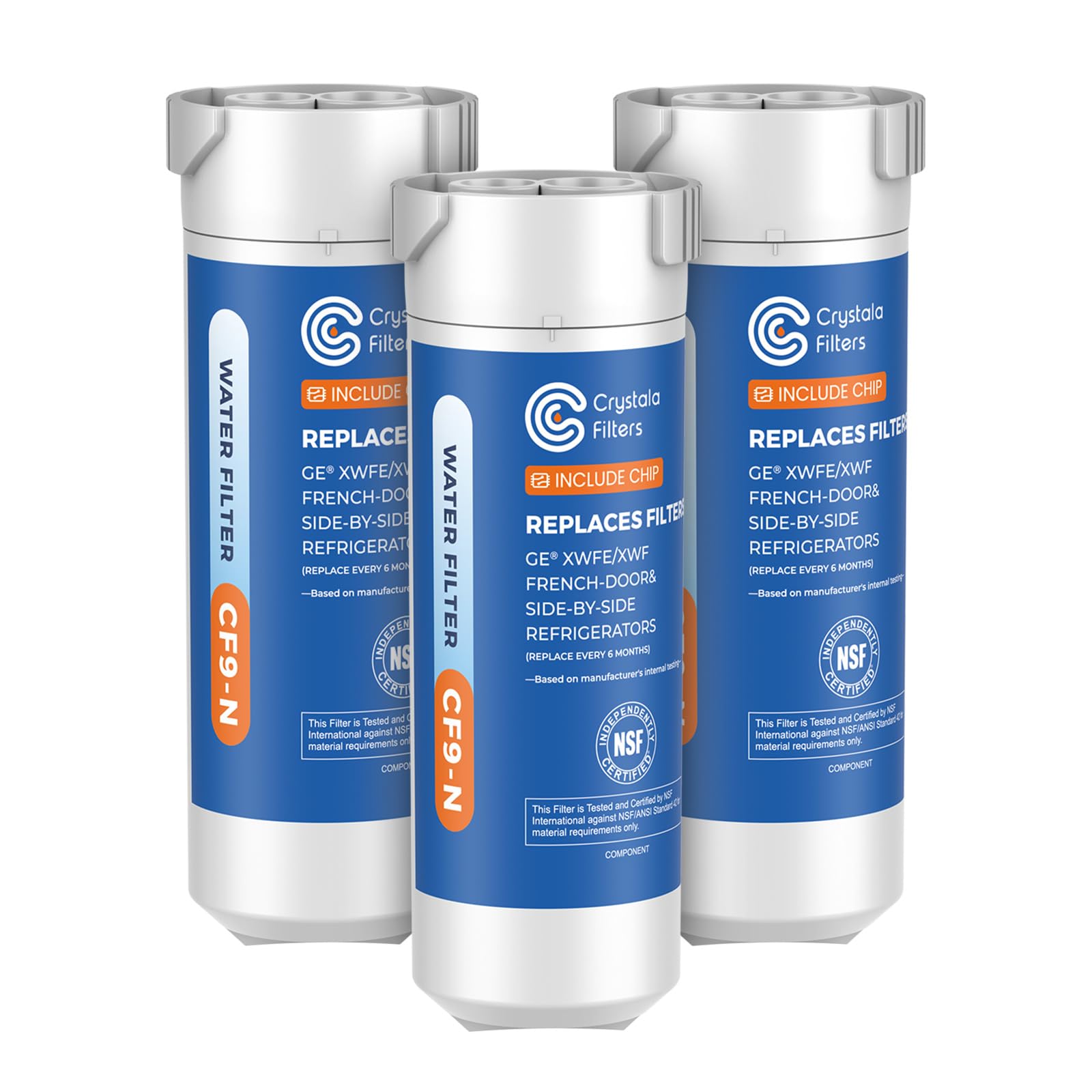 Photo 1 of Crystala Filters Water Filter Compatible with XWFE (Built-in CHIP), Replacement for GE XWFE, XWF Refrigerator Water Filter Pack of 3