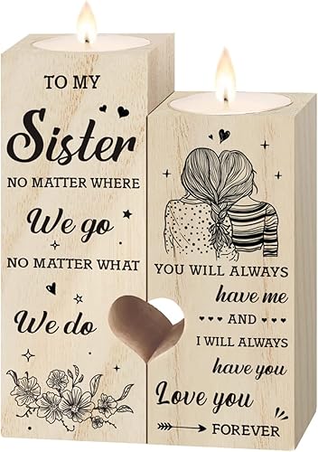SteadStyle Regalos para hermanas de parte de la hermana, portavelas en forma de corazón, regalos de cumpleaños de hermanas, regalo de mejor hermana