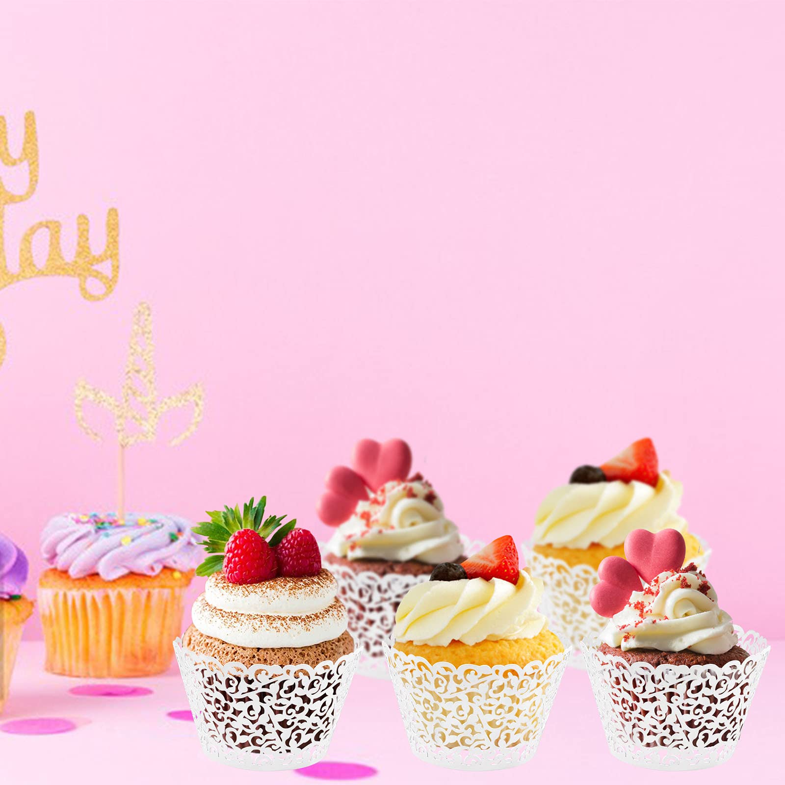 50 Pirottini Per Cupcake In Carta Perlescente Tagliati Al Laser – Design Pizzo, Bianco Titanio, Perfetti Per Matrimoni E Feste