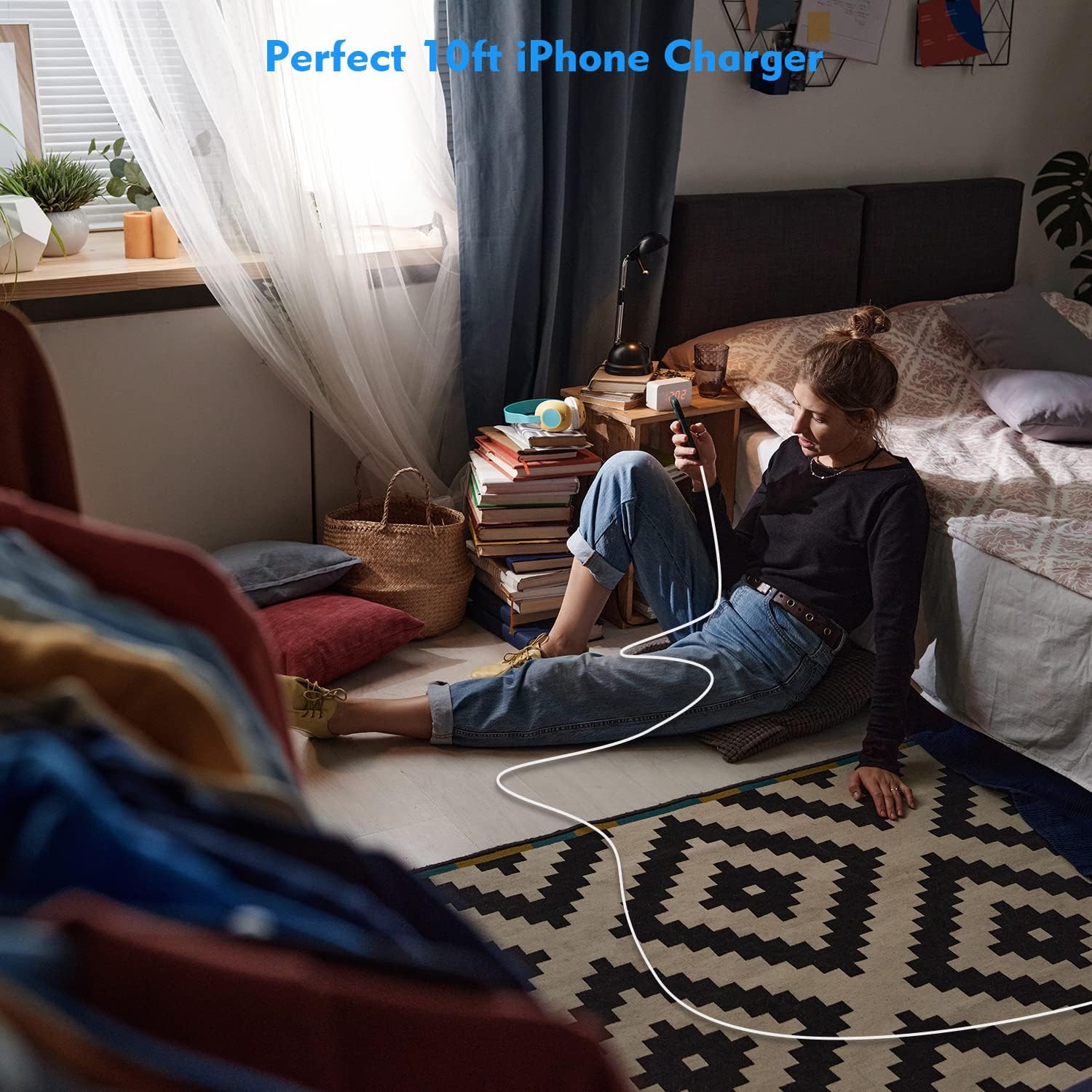 10FT Long iPhone Charger,[Apple MFi Certified] 2Pack 10Foot USB to Lightning Charging Cable Cord USB Wall Phone Charger Power Adapter Travel Plug Block for iPhone 14 13 12 11 Pro Max/SE 2022/X/XR/iPad
