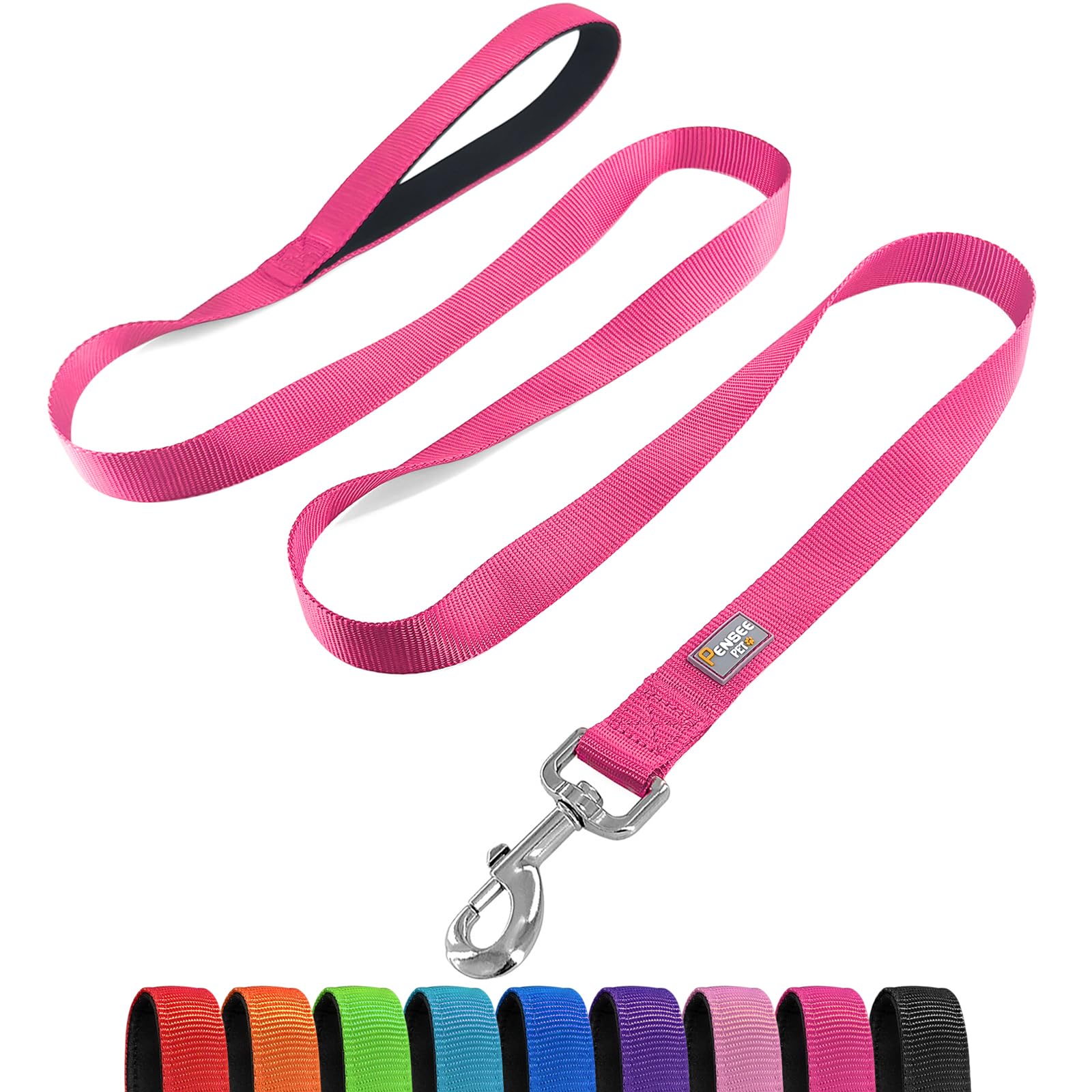 PenSeepet Basic Dog Leashes 6 FT Padded Handle Nylon Dogs Leashes for Large Dogs Hot Pink