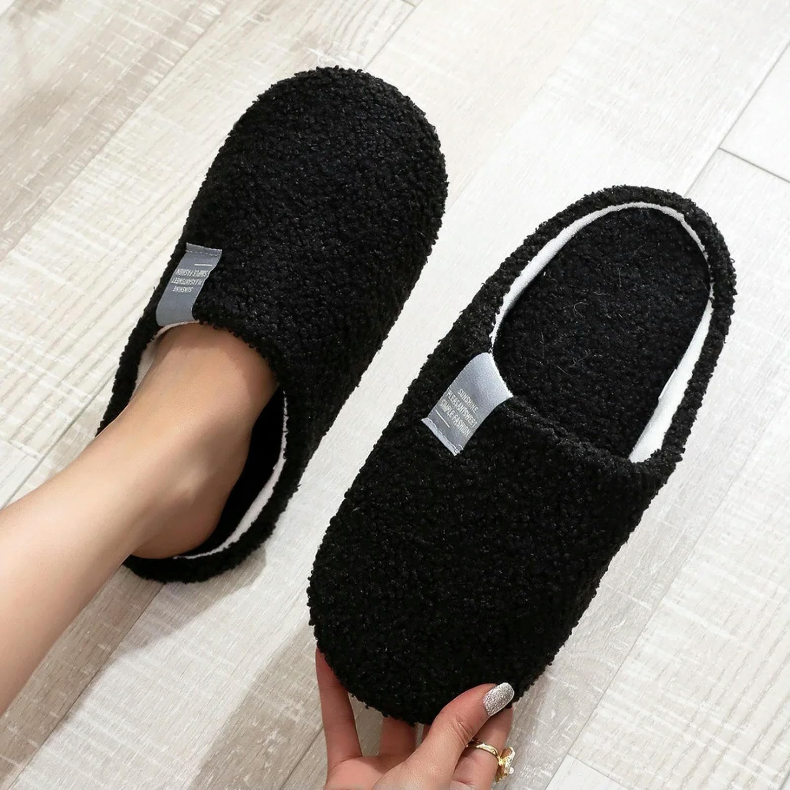 Pantofole Pantofole per Casa Pantofole di Pelliccia Morbida Calda Vetrini Piatti Interni Non Slip di Cotone Camera da Letto Silenzio Silenzio Scarpe da Pavimento-bianco-38-39
