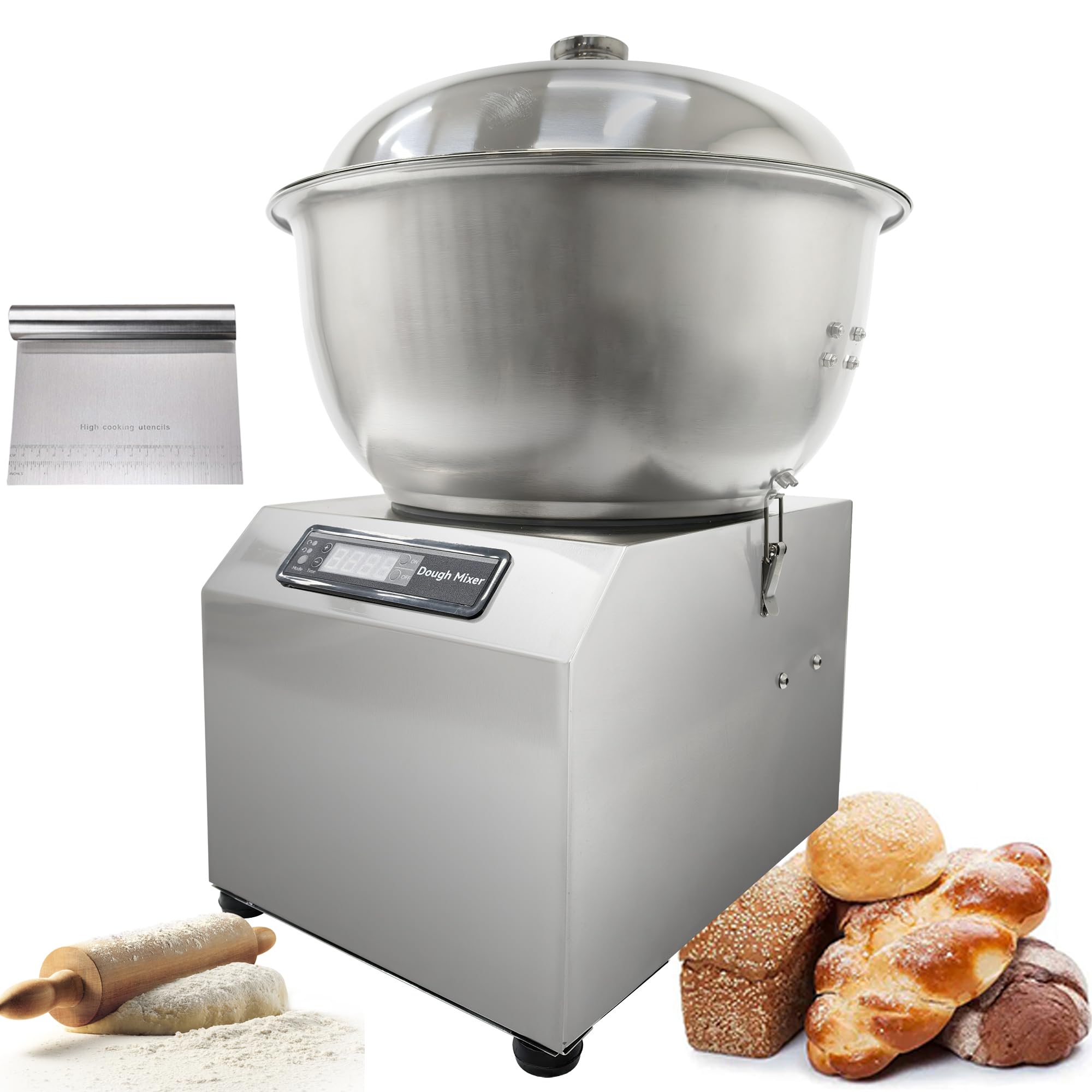 INTSUPERMA Dough Mixer, Electric Dough Maker Machine with Removable Bowl, 8KG/17.6LB Capacity, 30min Maxi Timing Duration, Stainless Steel Electric Food Mixer