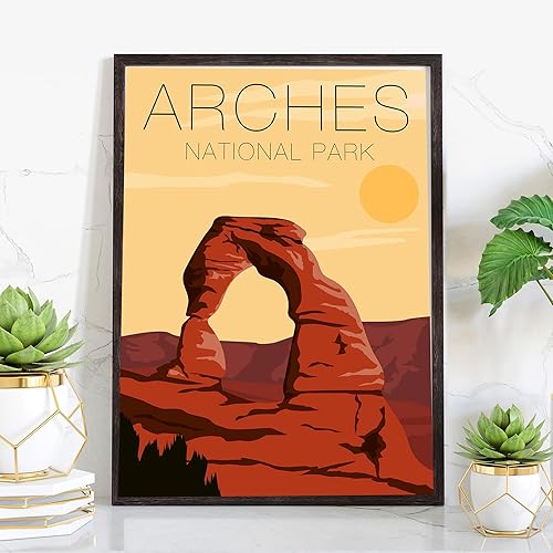 Miniatura 19 de Póster del Parque Nacional Arches, impresiones artísticas de pared de los parques nacionales de los arcos, póster de viaje retro de Utah, pósteres