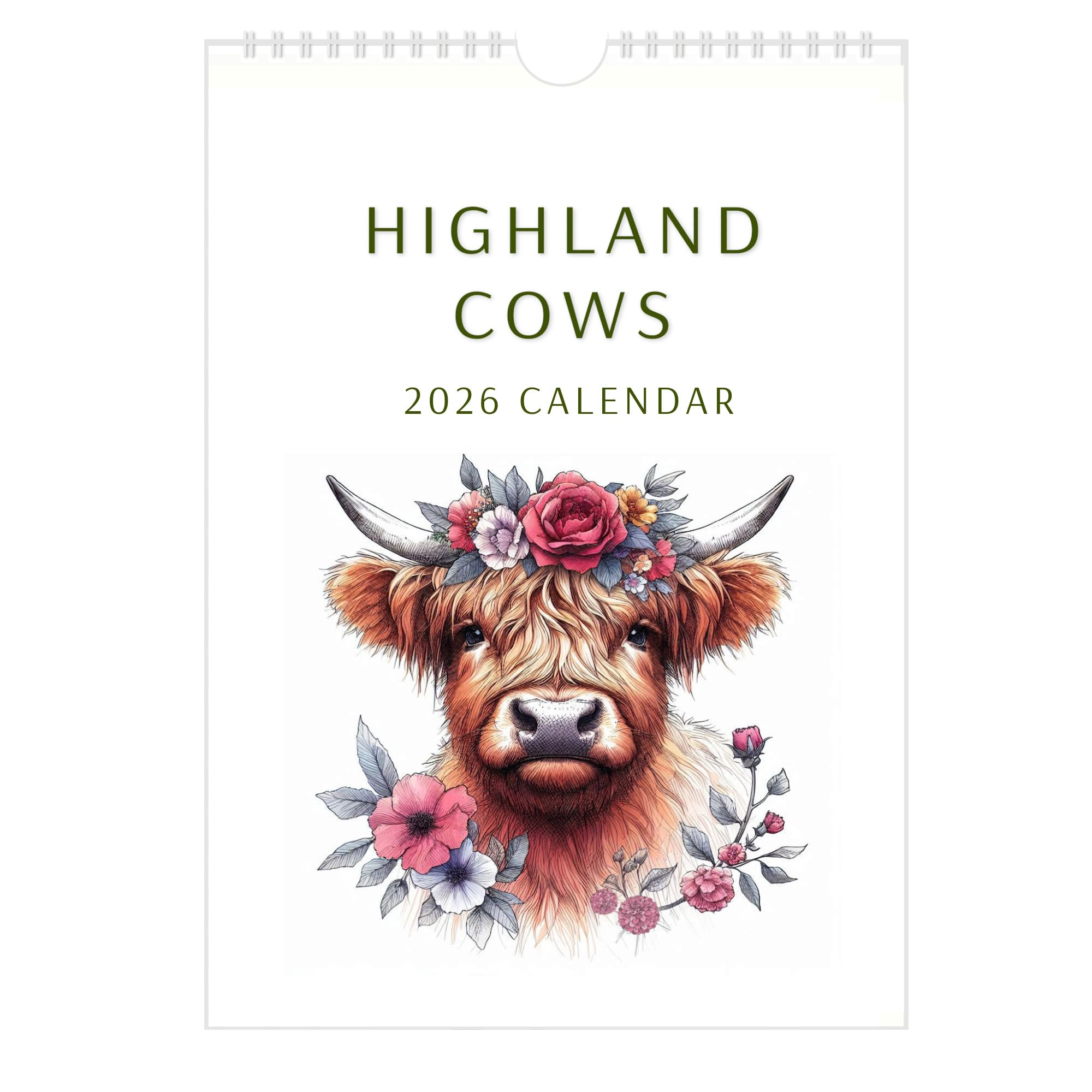 Highland Cows 2026 Wall Calendar, A4 Size, Made in Britain, Countryside Watercolour Art