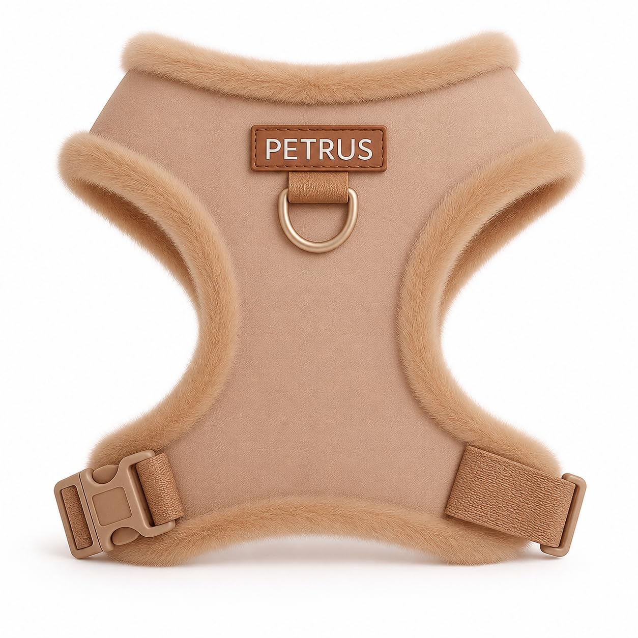 Harnais anti-traction pour chien en néoprène marron ivoire taupe design en cuir serpent réglable sport petit, moyen et grand animaux de compagnie respirant léger (bordure en fourrure beige, L : cou =