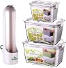 Fresh Produce Saver Containers with Herb Keeper and Air Vent Lids - Keep Fruits, Vegetables, Lettuce, Berries, and Salad Fresh in the Fridge - Removable Colander and Kitchen Organization Solutions