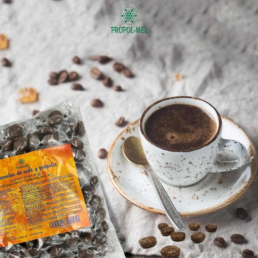 Propol-Mel - Cukierki z Kawią i Propolisem 500g | Bez Cukru | Bez Glutenu | Ręcznie robione w Hiszpanii | Pielęgnacja jamy ustnej i gardła | Intensywny smak kawy i propolis | Na nieświeży oddech