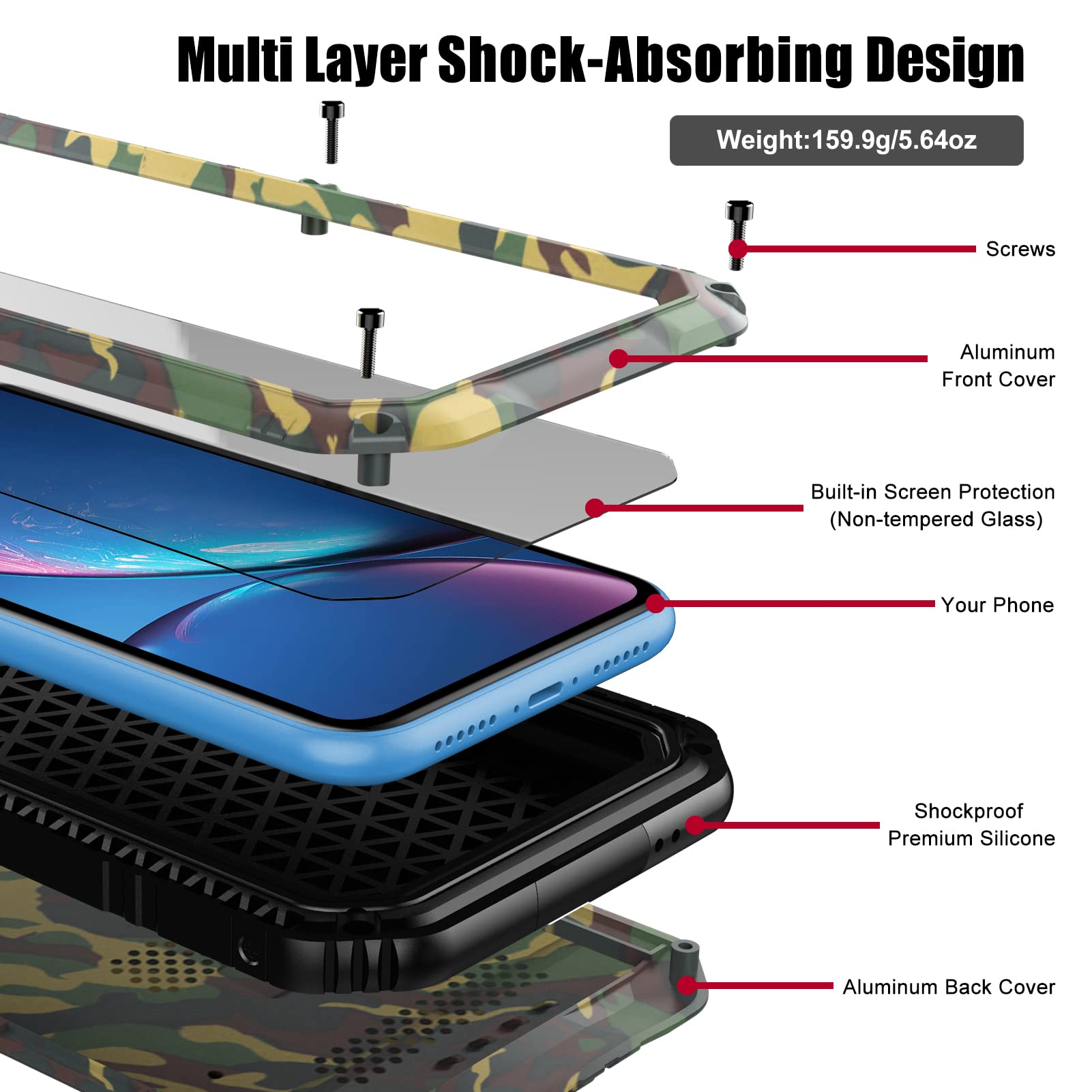 1 Beasyjoy IPhone XR Metal Case Heavy Duty With Screen Full Body Protective Waterproof Shockproof Drop Proof Tough Rugged Hybrid M - View #7