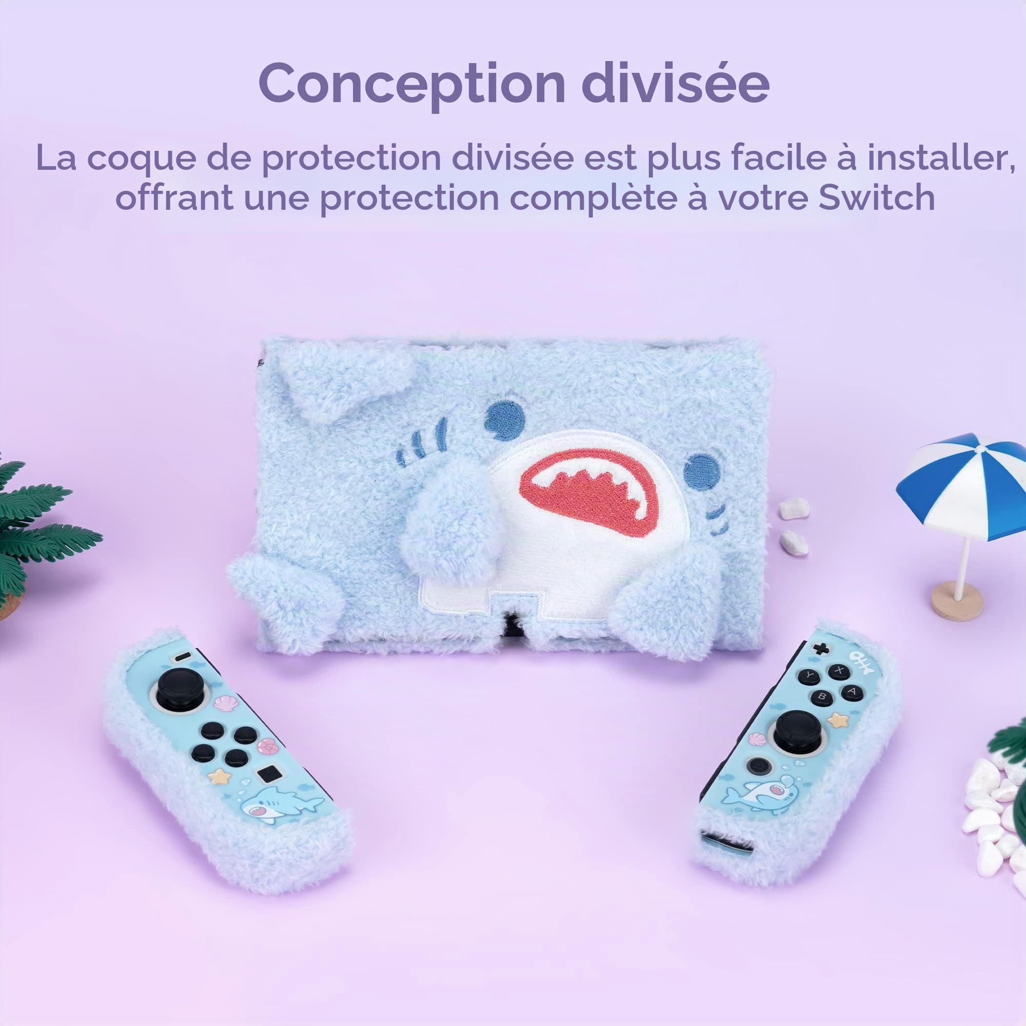 GeekShare Cute Plush Case - Étui Absorbant Les Chocs et résistant aux Rayures Compatible avec la Console Switch OLED et Joy Con - Plush Shark