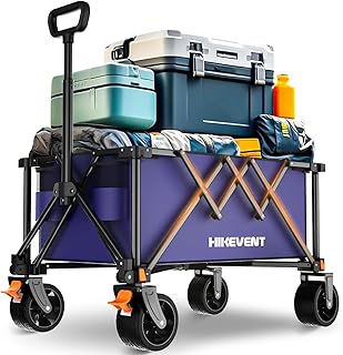 Collapsible Wagon Cart, 360LBS Heavy Duty Foldable Beach Wagon with Wider Wheels, Utility Grocery Shopping Cart for Garden, Camping, Sports, Navy Blue