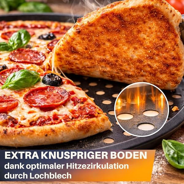 TOPANBIETER 999 Lot de 4 plaques à pizza Ø 32 cm - Plaque ronde perforée pour pizza et tarte flambée en acier - Revêtement antiadhésif - Résistant à la chaleur jusqu'à 250° - Anthracite - 4